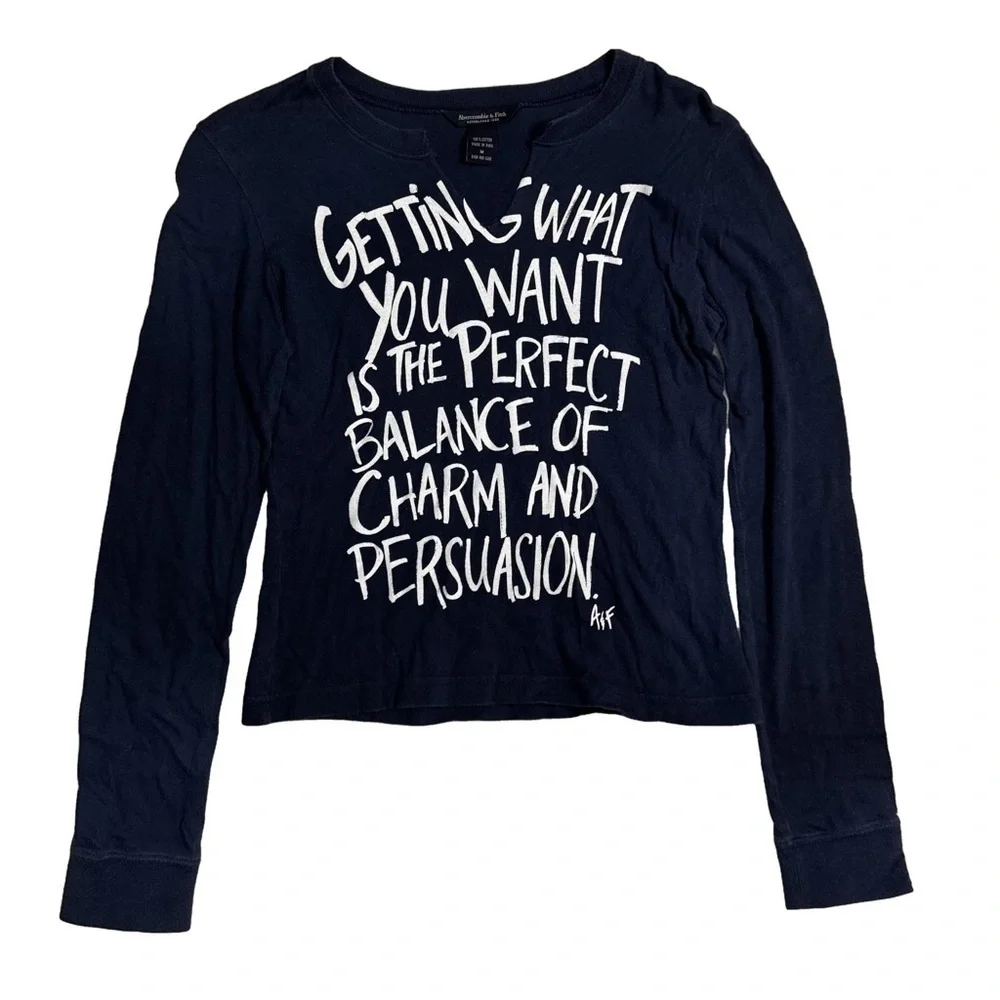 Abercrombie & Fitch Blue Long Sleeve Top Tee Shirt Size Medium Mirrored Graphic - Picture 11 of 11